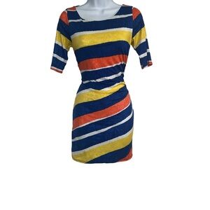 Codigo Striped Multicolor Yellow/Blue/Orange and White Dress. Size:L.